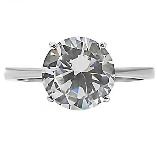 LOTK013 - High polished (no plating) Stainless Steel Ring with AAA Grade CZ in Clear-9mm