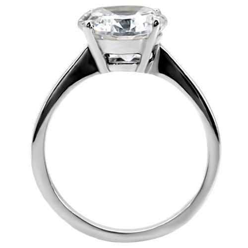 LOTK013 - High polished (no plating) Stainless Steel Ring with AAA Grade CZ in Clear-9mm