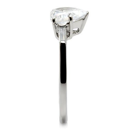 TK027 - High polished (no plating) Stainless Steel Ring with AAA Grade CZ in Clear