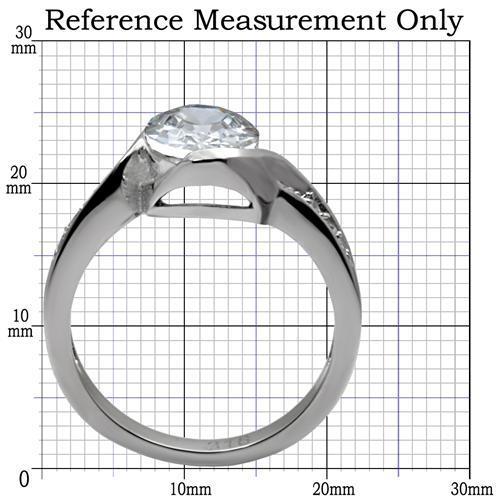 TK064 - High polished (no plating) Stainless Steel Ring with AAA Grade CZ in Clear