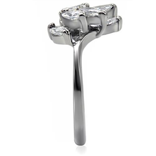 TK075 - High polished (no plating) Stainless Steel Ring with AAA Grade CZ in Clear