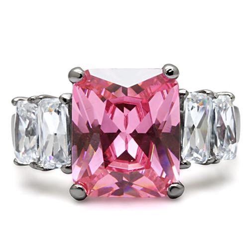 TK088 - High polished (no plating) Stainless Steel Ring with AAA Grade CZ in Rose
