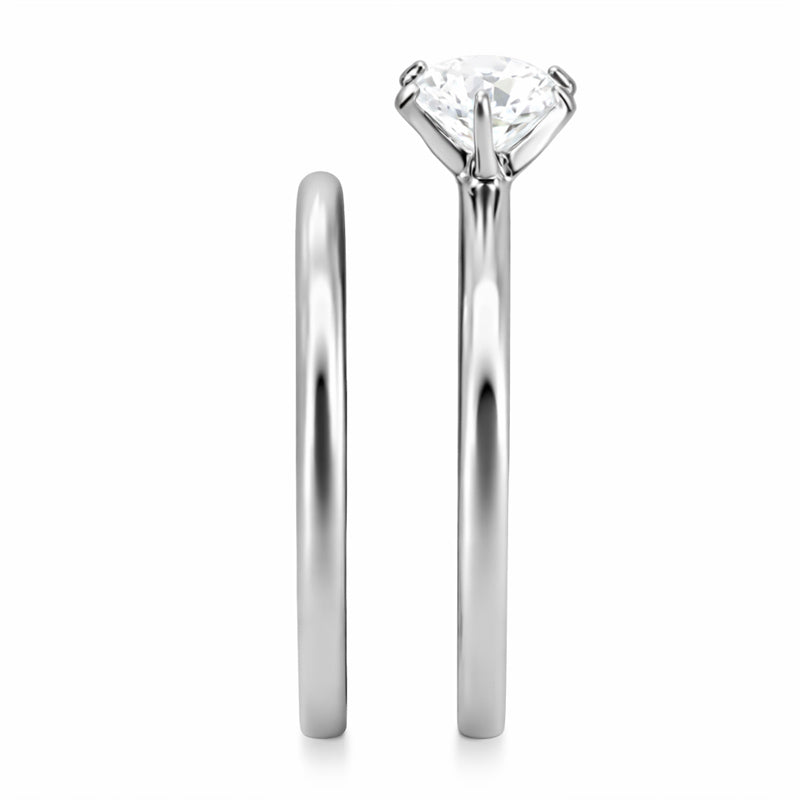 TK097 - High polished (no plating) Stainless Steel Ring with AAA Grade CZ in Clear