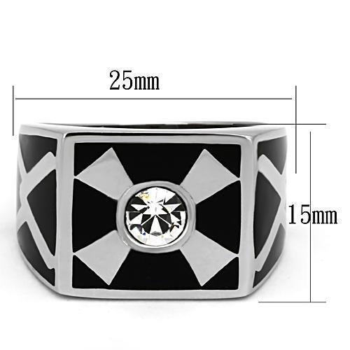 TK1052 - High polished (no plating) Stainless Steel Ring with Top Grade Crystal in Clear