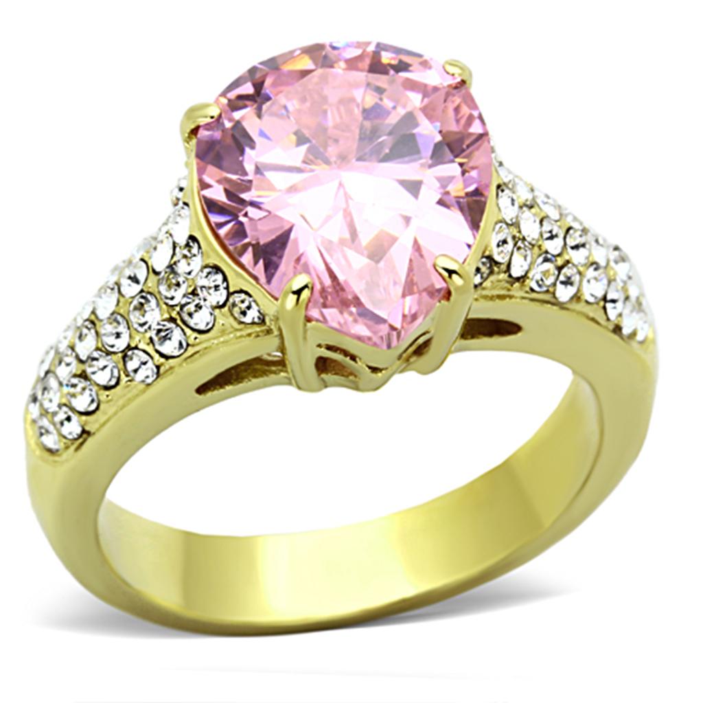 TK1098 - IP Gold(Ion Plating) Stainless Steel Ring with AAA Grade CZ in Rose