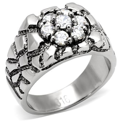 TK121 - High polished (no plating) Stainless Steel Ring with AAA Grade CZ in Clear