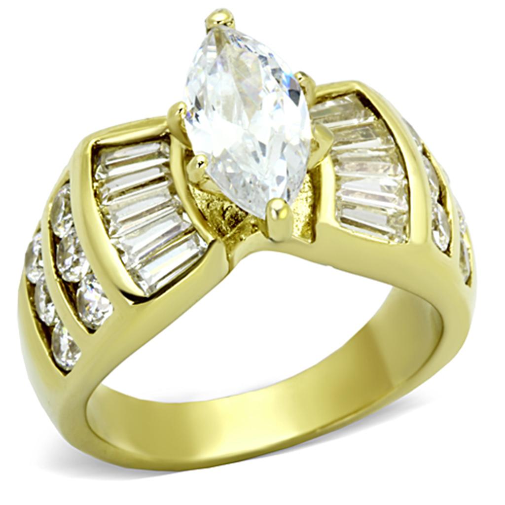 TK1235 - IP Gold(Ion Plating) Stainless Steel Ring with AAA Grade CZ in Clear