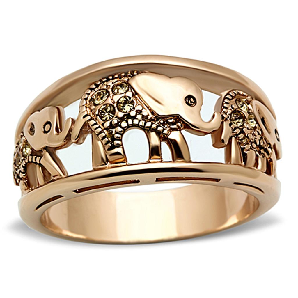 TK1380 - IP Rose Gold(Ion Plating) Stainless Steel Ring with Top Grade Crystal in Citrine Yellow