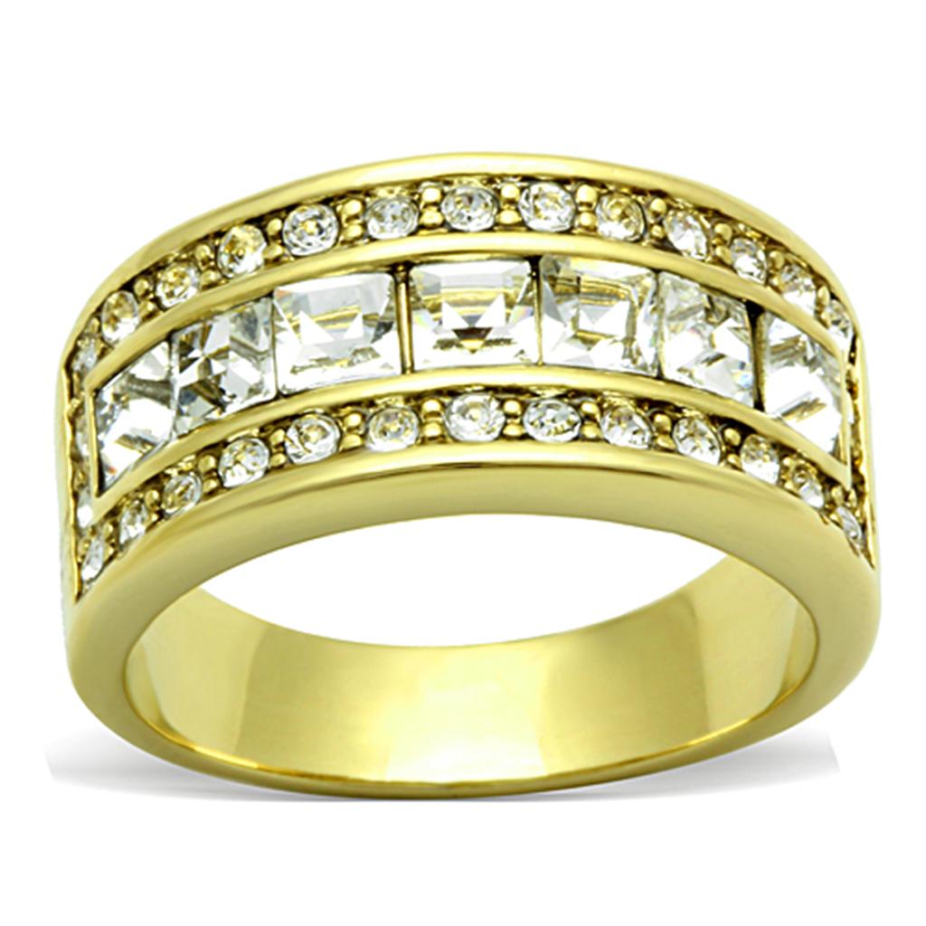 TK1386 - IP Gold(Ion Plating) Stainless Steel Ring with Top Grade Crystal in Clear