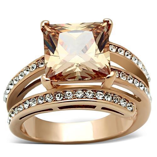 TK1665 - IP Rose Gold(Ion Plating) Stainless Steel Ring with AAA Grade CZ in Champagne