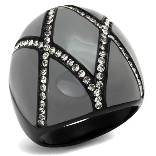 TK2216 - IP Black(Ion Plating) Stainless Steel Ring with Top Grade Crystal in Clear