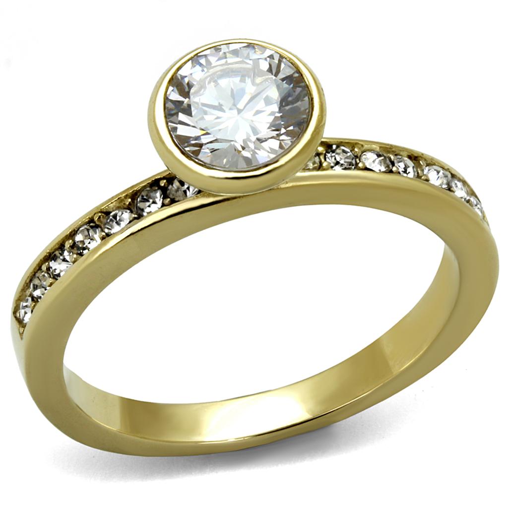 TK2254 - IP Gold(Ion Plating) Stainless Steel Ring with AAA Grade CZ in Clear