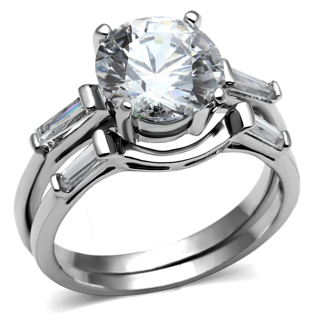 TK2878 - High polished (no plating) Stainless Steel Ring with AAA Grade CZ in Clear