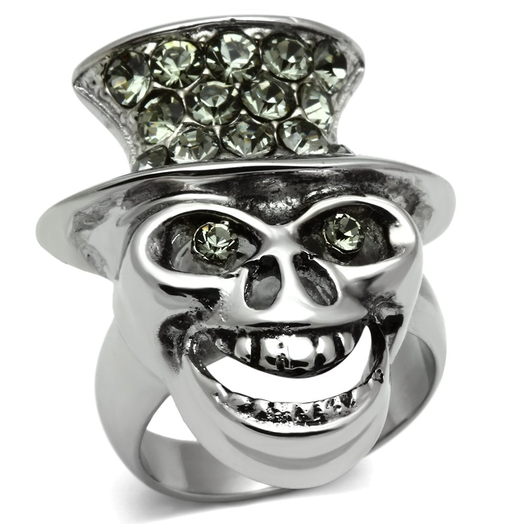 TK605 - High polished (no plating) Stainless Steel Ring with Top Grade Crystal in Black Diamond
