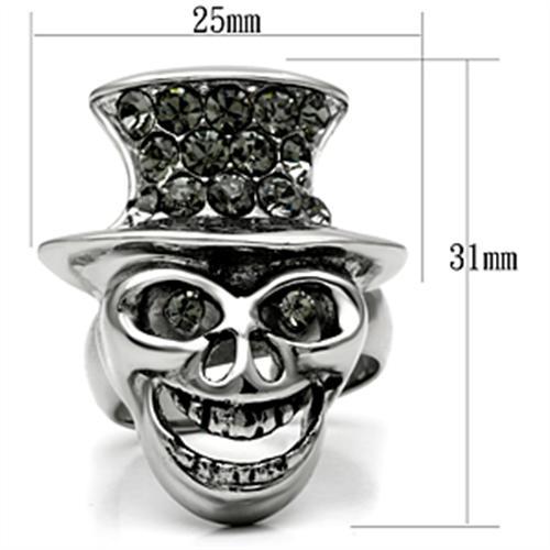 TK605 - High polished (no plating) Stainless Steel Ring with Top Grade Crystal in Black Diamond