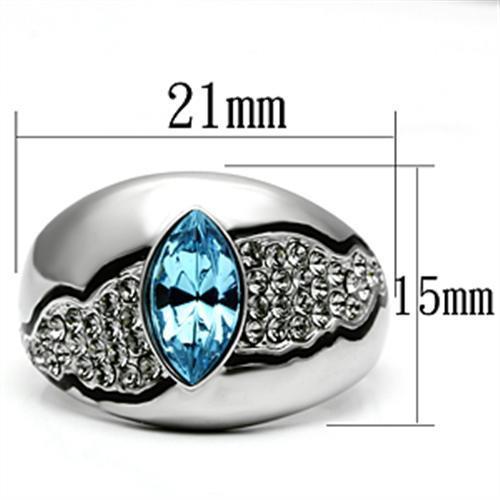 TK659 - High polished (no plating) Stainless Steel Ring with Top Grade Crystal in Sea Blue