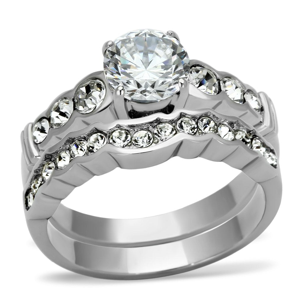 TK974 - High polished (no plating) Stainless Steel Ring with AAA Grade CZ in Clear
