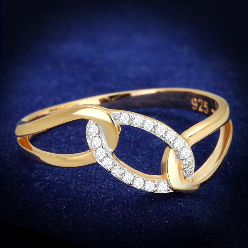 TS362 - Rose Gold + Rhodium 925 Sterling Silver Ring with AAA Grade CZ in Clear