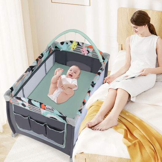 Babyjoy 3-in-1 Portable Baby Playard with Zippered Door and Toy Bar-Blue