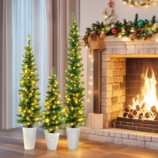 Costway Set of 3 Pre-Lit Artificial Christmas Trees with 423 Branch Tips 3 4 5 FT