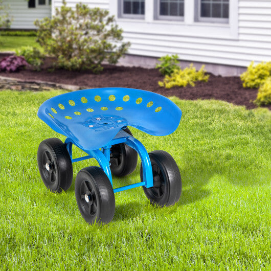 Garden Rolling Workseat with 360 Swivel Seat and Adjustable Height-Blue