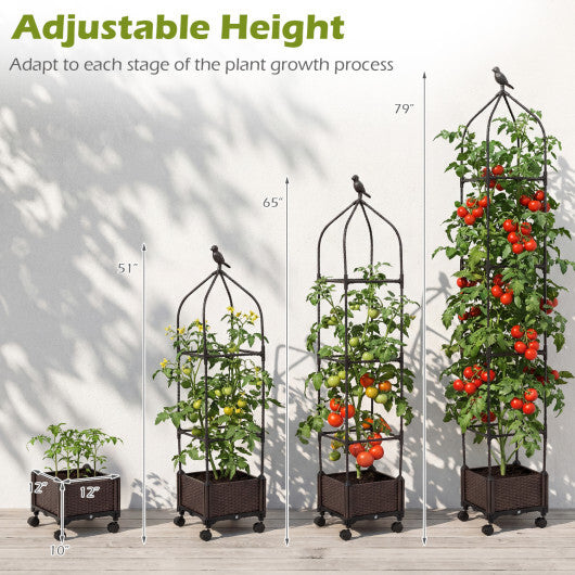 1 PCS Raised Garden Bed Tomato Cage Planter Box with PE-Coated Metal Trelli Wheels