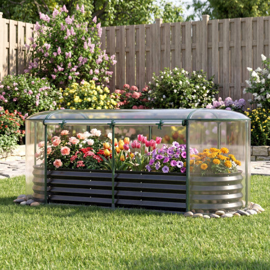Costway 6 x 2 x 1 FT Color Steel Raised Garden Bed with Greenhouse Cover Roll-up Window Black + Transparent