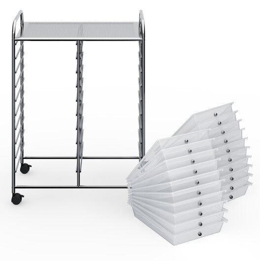 Costway 20 Drawers Storage Rolling Cart Studio Organizer-Transparent