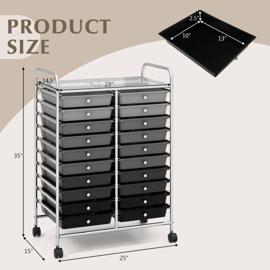 Costway 20 Drawers Rolling Storage Cart Studio Organizer-Black & Gray