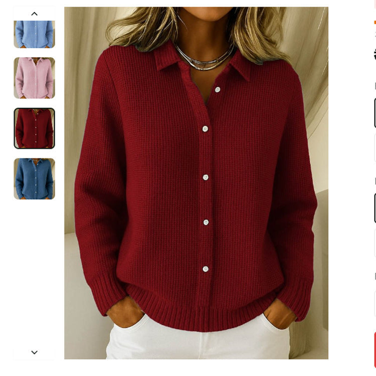2026 New European And American Cross-Border Turn-Down Collar Solid Color Sweater Cardigan European And American Cross-Border Casual Knit Jacket For Women In Autumn And Winter