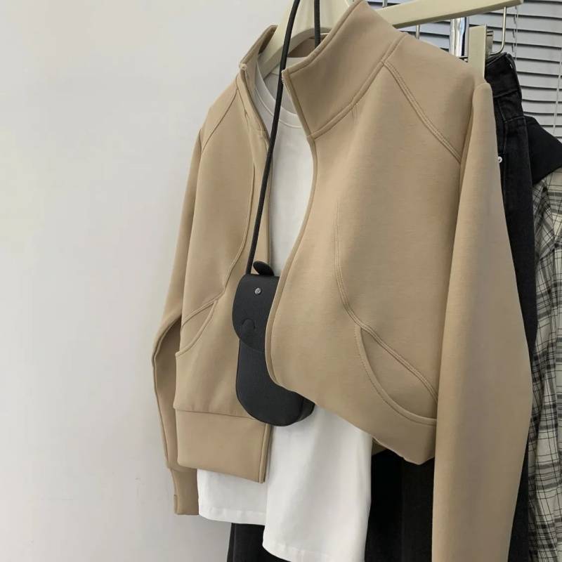 Plus Size Stand Collar Zipper Cardigan Sweater Coat