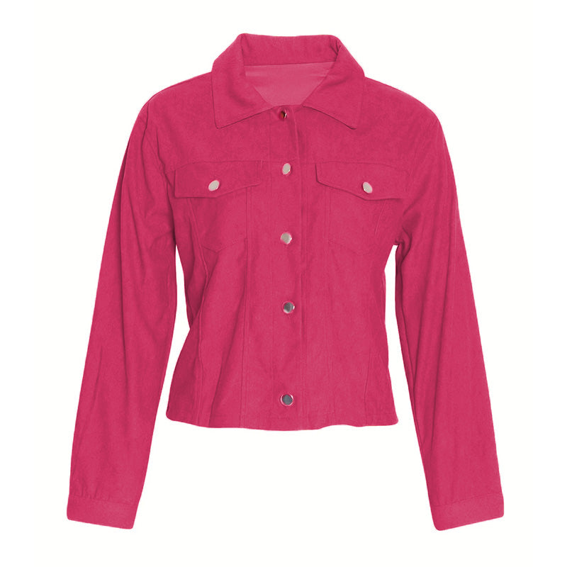 Women's Corduroy Long Sleeve Jacket - Casual Button-Up Coat With Flap Pockets