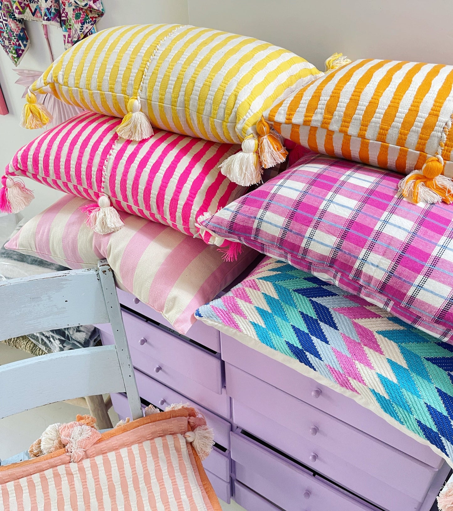San Andres Gingham Pink & White Pillow