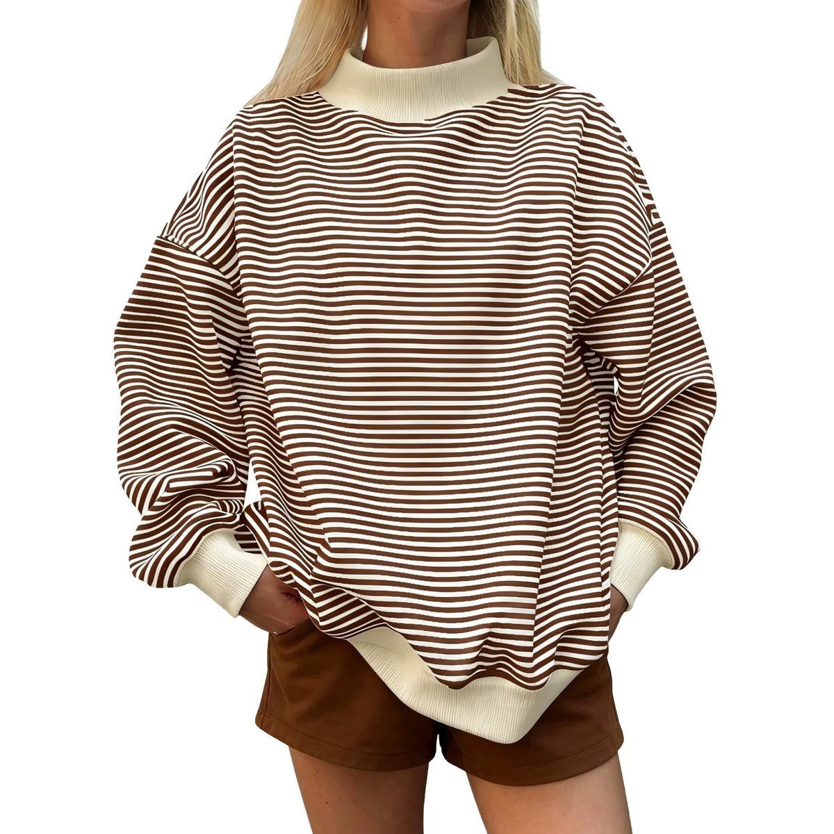 2026 Women's Fall New Fashion Casual Striped Long-Sleeved Pullover Loose Sweatshirt