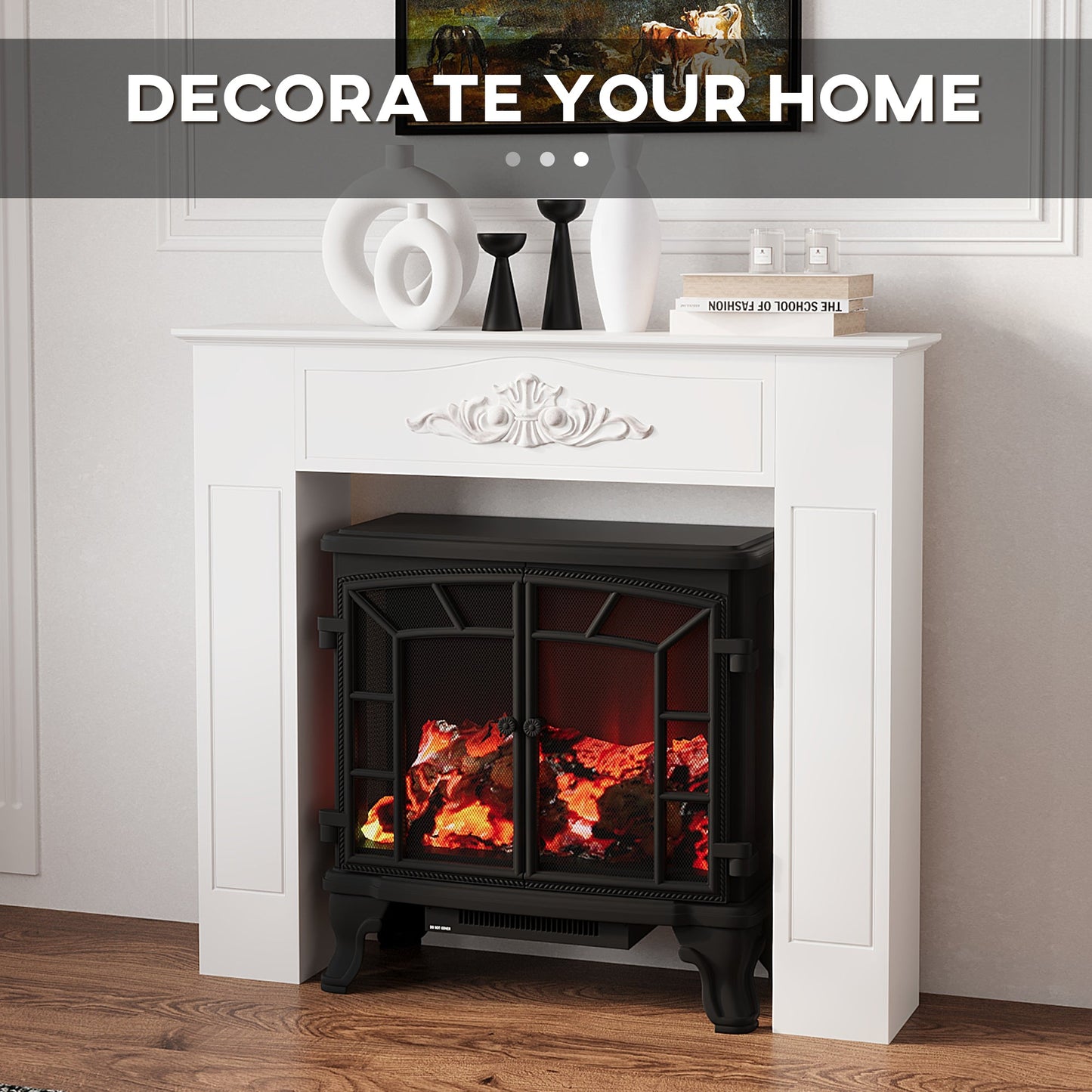 Freestanding Fireplace Surround, Modern Fireplace Mantel with Leg for Electric Fireplaces, 44.7" W x 40" H, White