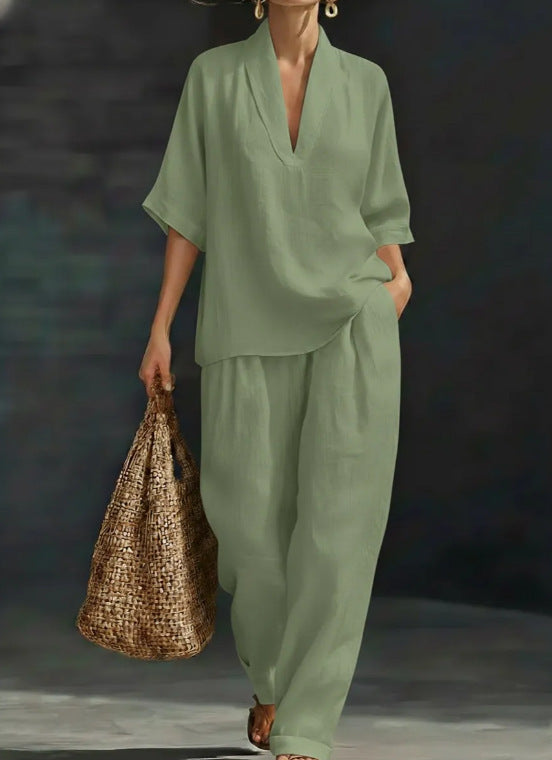 Women's Casual Simple Linen Two-Piece Set