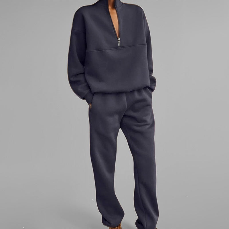 2026 European-style Autumn-Winter New  Stylish Flipping Collar Solid Color Casual Retro Style Set
