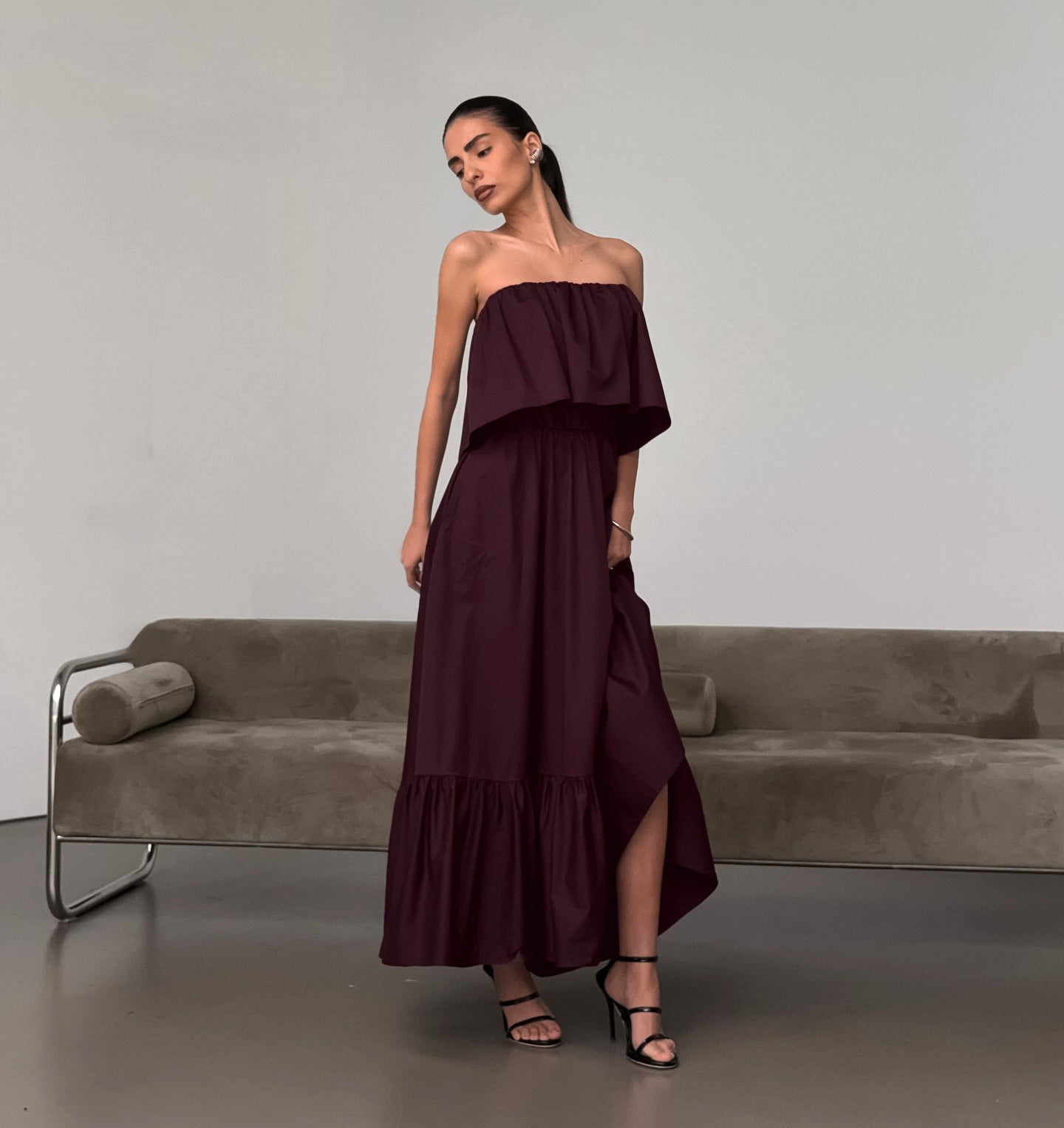 Fashionable Ruffled Strapless Dress