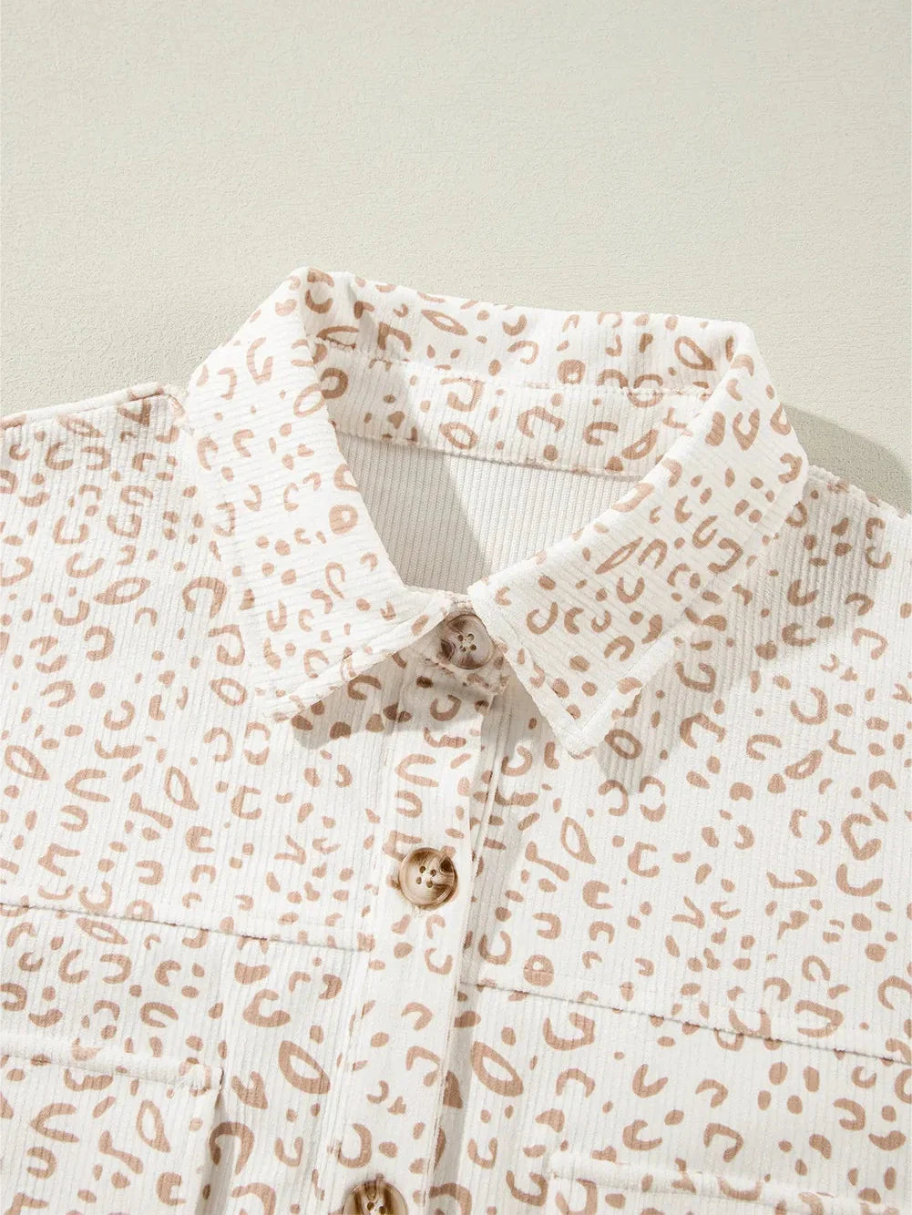 Leopard Collared Neck Dropped Shoulder Jacket