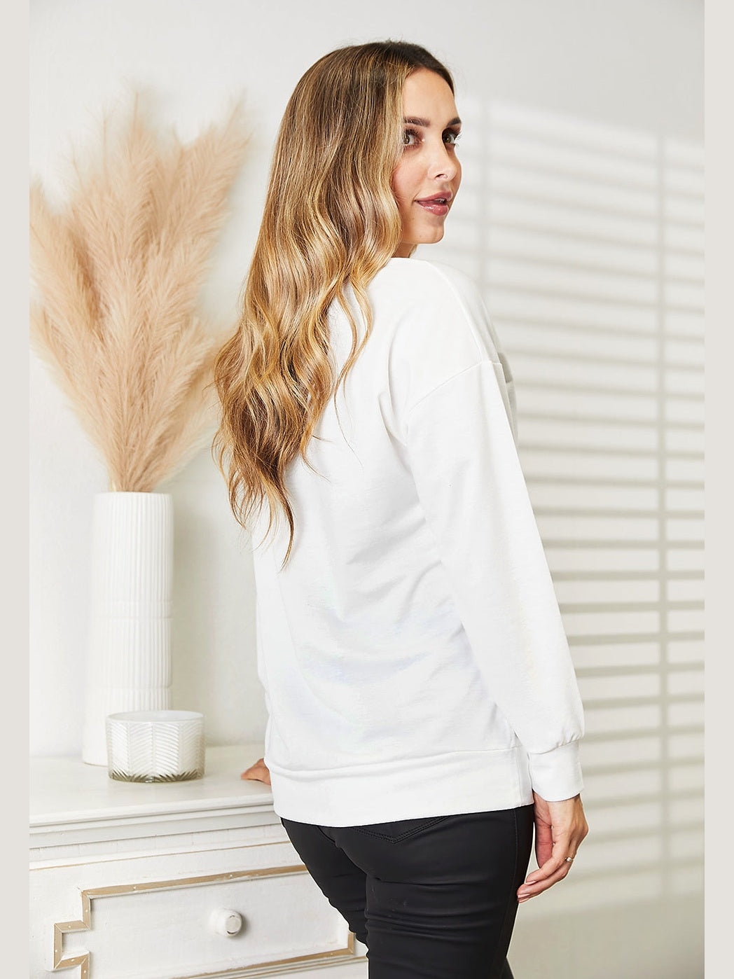 Women Simply Love Graphic Dropped Shoulder Round Neck Sweatshirt