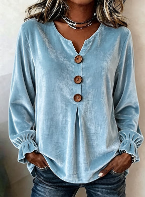 Summer women's V-neck button-up blouse
