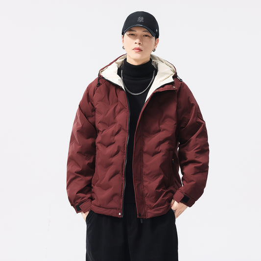 Winter Color-blocked Hooded Quality Versatile Casual Men's Light Luxury Cotton Jacket