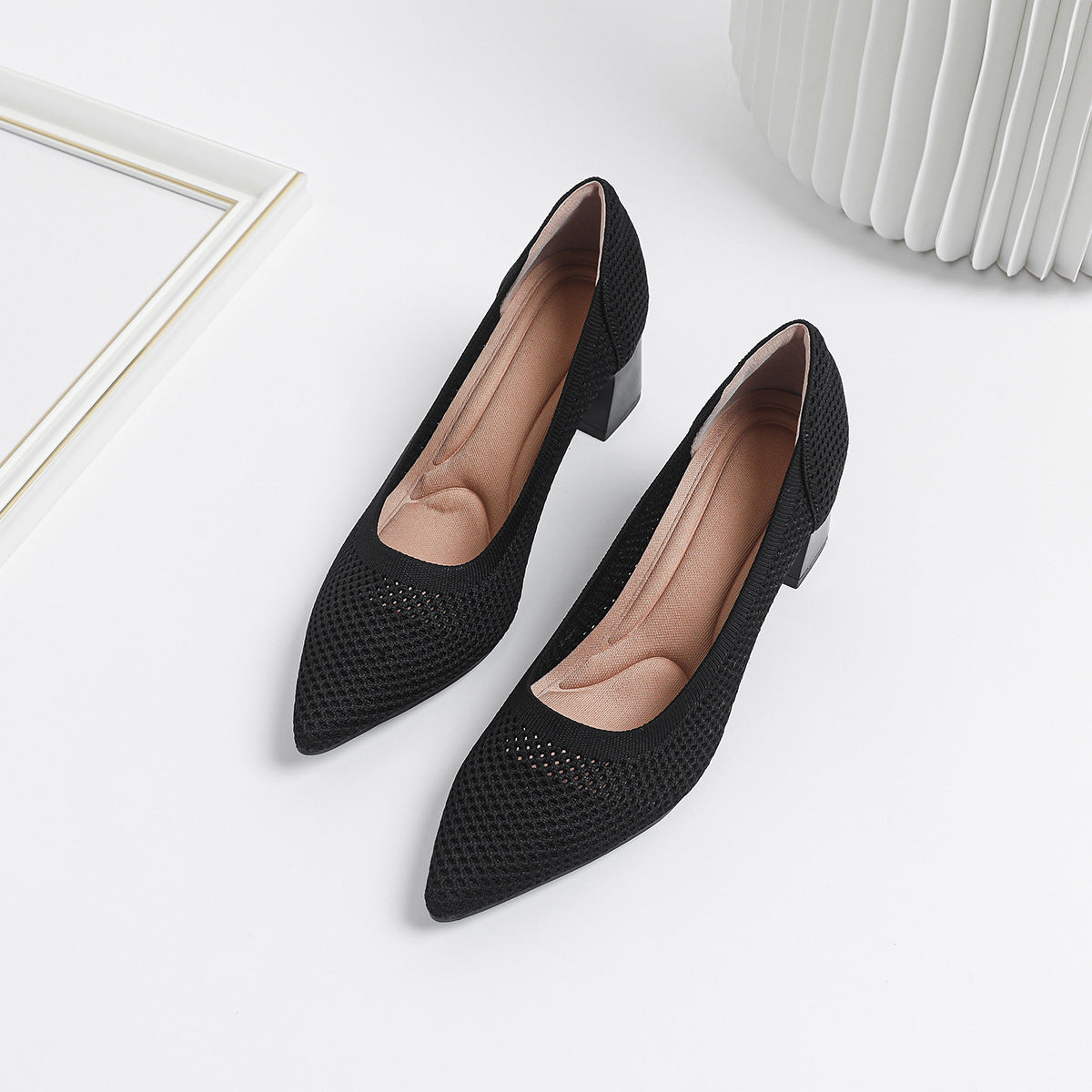 Women's Summer Casual Pointed Toe Chunky Heel Hollow Sandals