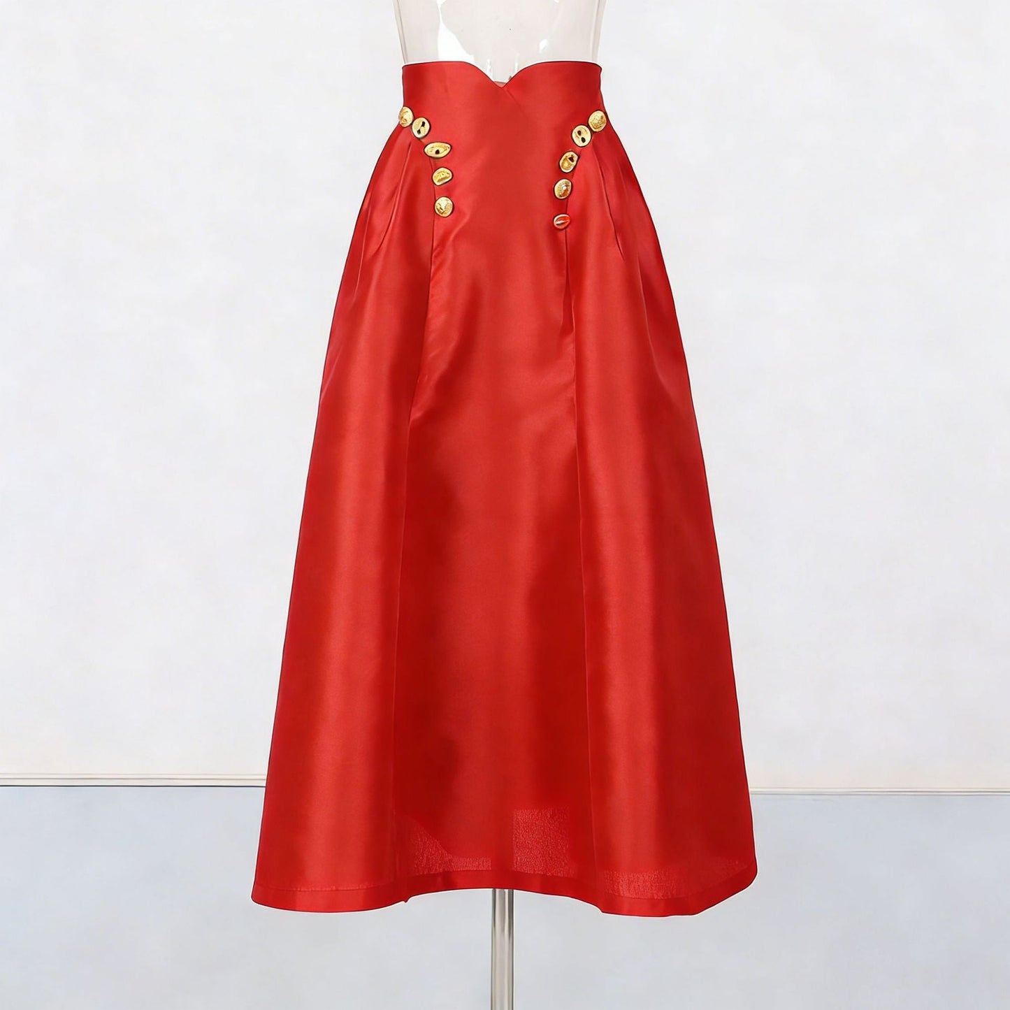 Irregularly Shaped Button-decorated Pleated Midi Skirt