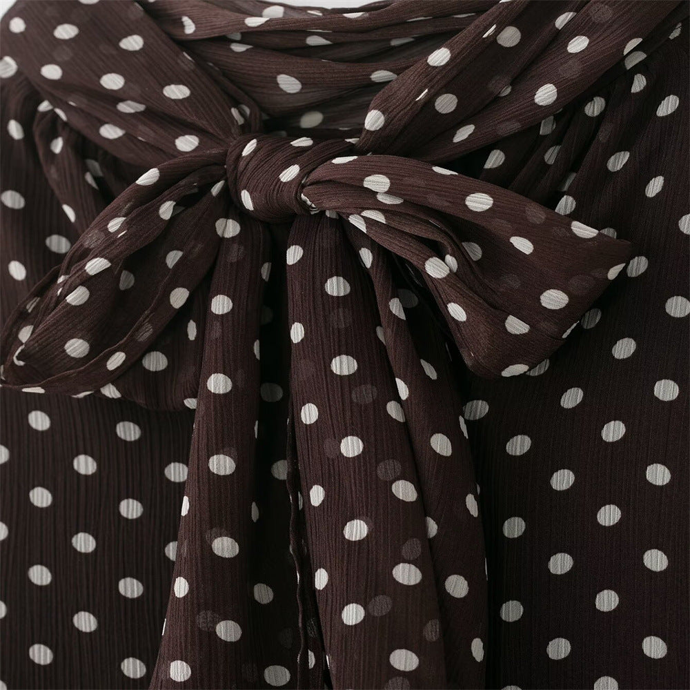Polka Dot Long-Sleeve Shirt With Bow