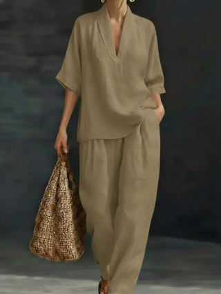 Women's Casual Simple Linen Two-Piece Set