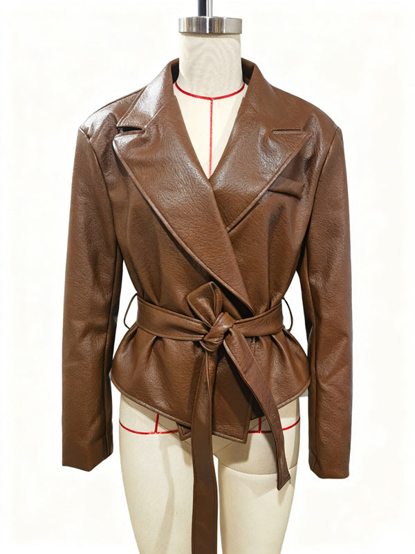 Women's Motorcycle Cool Strapped Temperament Leather Jacket