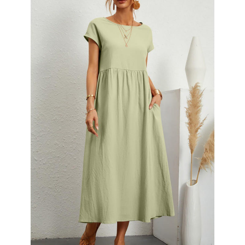 2026 New European And American Women's Round Neck Solid Color Pullover Comfortable Casual Dress