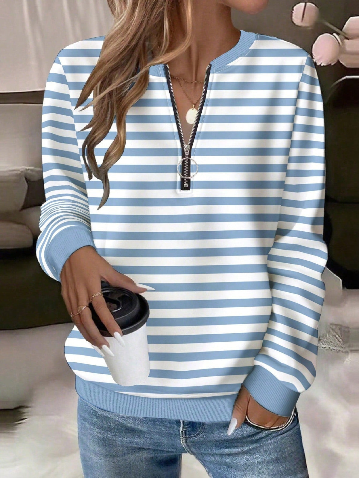2026 Fashion European And American Trend New Loose HalfZip Casual Women's Long Sleeve Hoodie