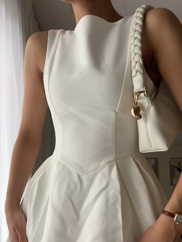 White Round Neck Sleeveless Swing Dress